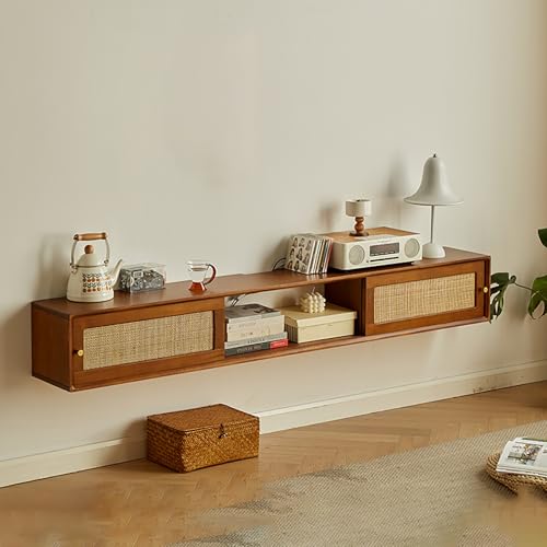 Schwebender TV Schrank, Schwebendes TV Lowboard Mit Türen, Wandmontierte Fernsehschrank Aus Holz, Hängend Fernsehtisch Für Kabelbox Und Spielkonsole(Brown,150x25x25cm) von KAXLDHH