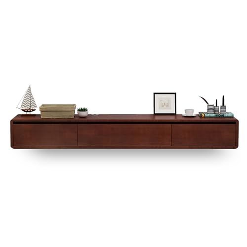 Schwebender TV Schrank, Wandmontierte TV Lowboard, Fernsehschrank, Holz-Fernsehtisch Mit Klapptüren Und Schubladen, Medienkonsole Für Kabelbox Und Spielkonsole(Brown,220x24x20cm) von KAXLDHH