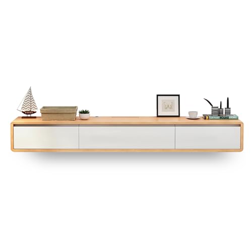Schwebender TV Schrank, Wandmontierte TV Lowboard, Fernsehschrank, Holz-Fernsehtisch Mit Klapptüren Und Schubladen, Medienkonsole Für Kabelbox Und Spielkonsole(Light Brown,240x24x20cm) von KAXLDHH