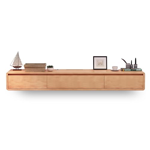 Schwebender TV Schrank, Wandmontierte TV Lowboard, Fernsehschrank, Holz-Fernsehtisch Mit Klapptüren Und Schubladen, Medienkonsole Für Kabelbox Und Spielkonsole(Natural,180x24x20cm) von KAXLDHH