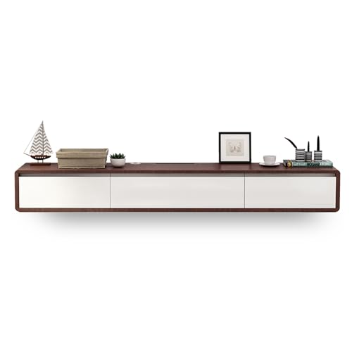 Schwebender TV Schrank, Wandmontierte TV Lowboard, Fernsehschrank, Holz-Fernsehtisch Mit Klapptüren Und Schubladen, Medienkonsole Für Kabelbox Und Spielkonsole(White Brown,200x24x20cm) von KAXLDHH