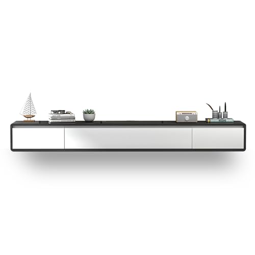 Schwebender TV Schrank, Wandmontierte TV Lowboard, Fernsehschrank, Holz-Fernsehtisch Mit Klapptüren Und Schubladen, Medienkonsole Für Kabelbox Und Spielkonsole(White Gray,180x24x20cm) von KAXLDHH
