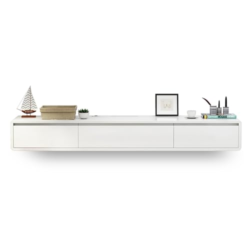 Schwebender TV Schrank, Wandmontierte TV Lowboard, Fernsehschrank, Holz-Fernsehtisch Mit Klapptüren Und Schubladen, Medienkonsole Für Kabelbox Und Spielkonsole(Wit,180x24x20cm) von KAXLDHH