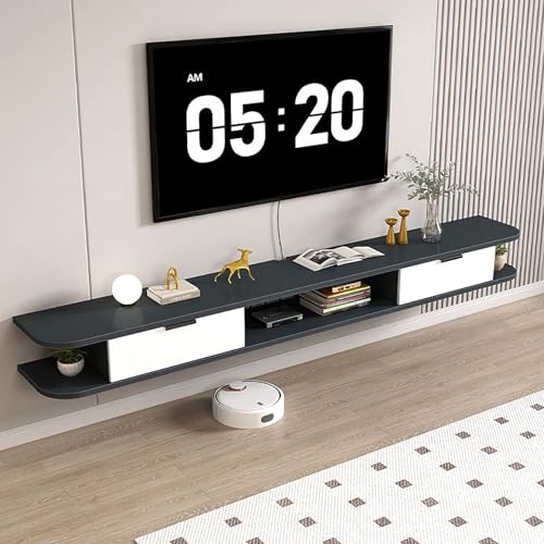 Schwebender TV-Ständer, TV Schrank, Fernsehschrank Fernsehtisch Medienkonsole Für Schlafzimmer Und Wohnzimmer Mit Schubladen Für Kabelbox Und Spielkonsole(Dark Gray,200x22x18cm) von KAXLDHH