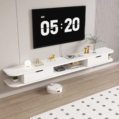 Schwebender TV-Ständer, TV Schrank, Fernsehschrank Fernsehtisch Medienkonsole Für Schlafzimmer Und Wohnzimmer Mit Schubladen Für Kabelbox Und Spielkonsole(Wit,140x22x18cm) von KAXLDHH
