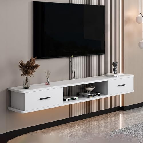Schwebender TV-Ständer, Wandmontierte Medienkonsole, TV Schrank, Holz Fernsehschrank Mit Klapptüren Und Schubladen, Fernsehtisch Für Kabelbox Und Spielkonsole(Wit,200x22x20cm) von KAXLDHH