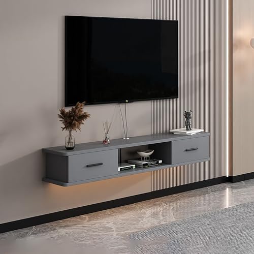 Wandmontierte TV Schrank, Schwebender TV Lowboard Mit Klapptüren, Hängend Fernsehschrank, Holz Fernsehtisch Medienkonsole Für Kabelbox Und Spielkonsole(Gray,120x22x20cm) von KAXLDHH
