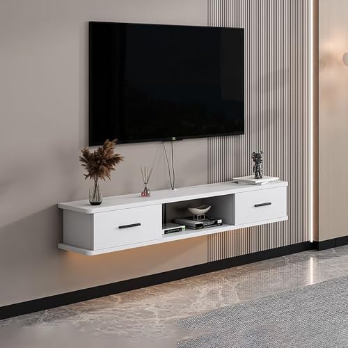 Wandmontierte TV Schrank, Schwebender TV Lowboard Mit Klapptüren, Hängend Fernsehschrank, Holz Fernsehtisch Medienkonsole Für Kabelbox Und Spielkonsole(Wit,100x22x20cm) von KAXLDHH