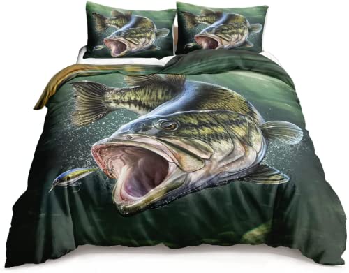 KAYAMU Bettwäsche 135x200 Lustiger Fisch, 3D Bettwäsche-Sets Microfaser Bettbezug Fische, Weiche und Kuschelige Kinderbettwäsche und 2 Kissenbezug 80x80 cm von KAYAMU