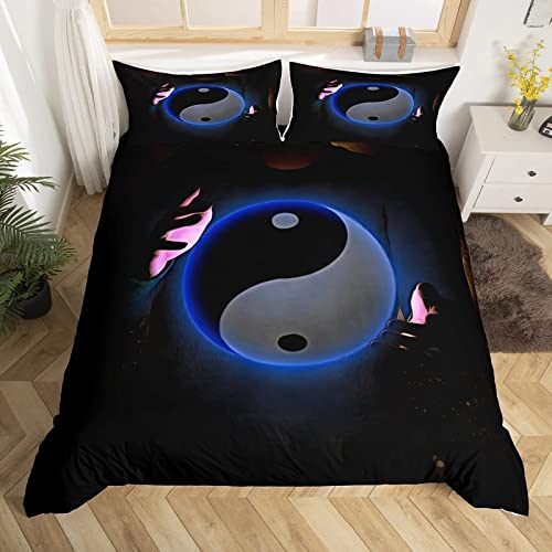 KAYAMU Bettwäsche 155x220 Yin-Yang-Thema, 3D Bettwäsche-Sets Microfaser Bettbezug Yin Und Yang, Weiche und Kuschelige Deckenbezug und 2 Kissenbezug 80x80 cm von KAYAMU