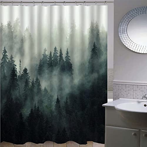 KAYAMU Duschvorhang 120x200 Wald, Wasserdicht Anti Schimmel Duschvorhänge 3D Wald, Shower Curtains Waschbar mit 8 Ringe, Duschrollo für Badewanne, Dusche Badezimmer von KAYAMU