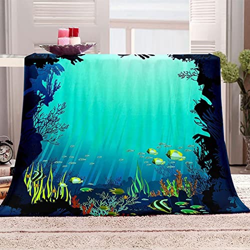 Kuscheldecke 220x240 Maritimes Thema, Flanell Fleecedecke Weiche und Warme Decke 3D Blaues Meer, als Sofadecke Wohndecke Tagesdecke Wolldecken, für Kinder Erwachsene von KAYAMU