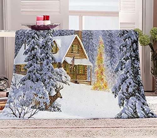 Kuscheldecke 220x240 Weihnachtsbaum, Flanell Fleecedecke Weiche und Warme Decke 3D Waldhaus, als Sofadecke Wohndecke Tagesdecke Wolldecken, für Kinder Erwachsene von KAYAMU