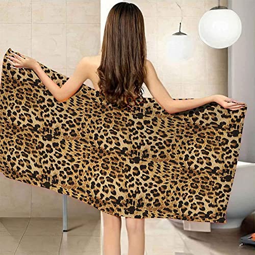 Mikrofaser Handtuch Brauner Leopard Groß 90x180 cm, 3D Strandtuch Leopardenmuster Badetuch Schnelltrocknend Handtücher Strandhandtuch für Kinder und Herren und Damen von KAYAMU