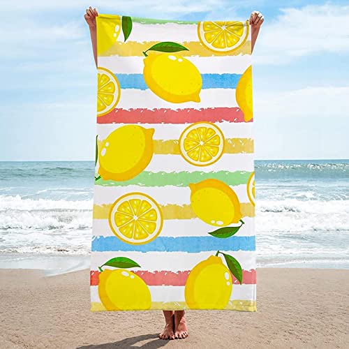 Mikrofaser Handtuch Gelbe Zitrone Groß 90x180 cm, 3D Strandtuch Streifen Leicht Sauna Badetuch Schnelltrocknend Handtücher Sandfreies Strandhandtuch für Kinder und Herren und Damen von KAYAMU