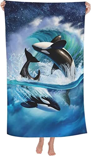 Mikrofaser Handtuch Killerwal 80x160 cm, 3D Strandtuch Romantisches Thema Badetuch Schnelltrocknend Handtücher Strandhandtuch für Kinder und Herren und Damen von KAYAMU