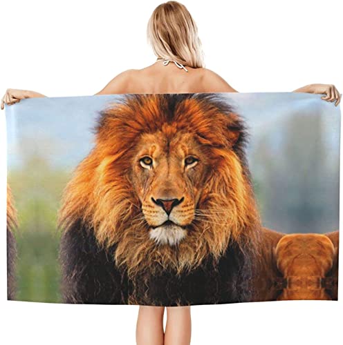 Mikrofaser Handtuch Löwe 80x160 cm, 3D Strandtuch Wilde Tiere Badetuch Schnelltrocknend Handtücher Strandhandtuch für Kinder und Herren und Damen von KAYAMU