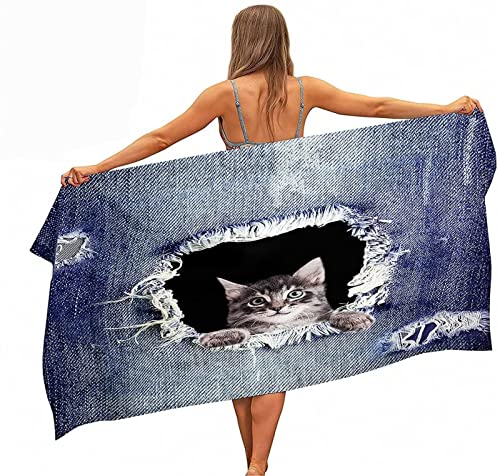 Mikrofaser Handtuch Lustige Katze Groß 100x200 cm, 3D Strandtuch Lustig Badetuch Schnelltrocknend Handtücher Strandhandtuch für Kinder und Herren und Damen von KAYAMU