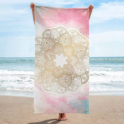 Mikrofaser Handtuch Mandala Groß 100x200 cm, 3D Strandtuch Goldenes Muster Leicht Sauna Badetuch Schnelltrocknend Handtücher Sandfreies Strandhandtuch für Kinder und Herren und Damen von KAYAMU