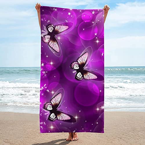 Mikrofaser Handtuch Schmetterling Groß 100x200 cm, 3D Strandtuch Lila Leicht Sauna Badetuch Schnelltrocknend Handtücher Sandfreies Strandhandtuch für Kinder und Herren und Damen von KAYAMU