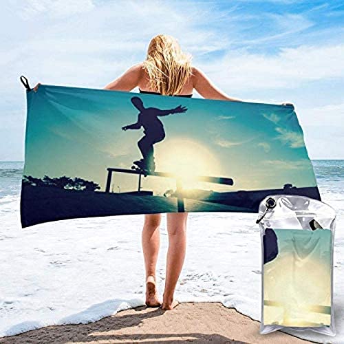 Mikrofaser Handtuch Skateboard 70x150 cm, 3D Strandtuch Extremsport Badetuch Schnelltrocknend Handtücher Strandhandtuch für Kinder und Herren und Damen von KAYAMU