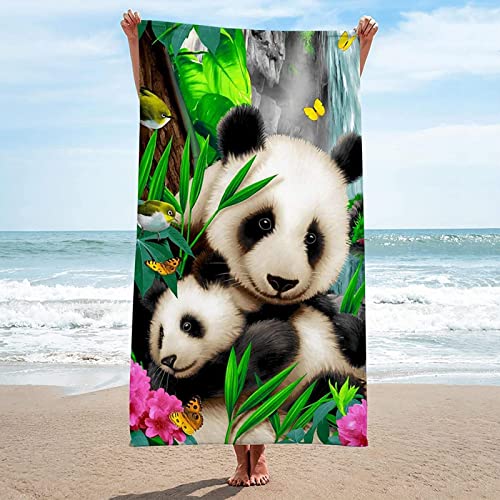 Mikrofaser Handtuch SüßEr Panda 80x160 cm, 3D Strandtuch Panda Leicht Sauna Badetuch Schnelltrocknend Handtücher Sandfreies Strandhandtuch für Kinder und Herren und Damen von KAYAMU