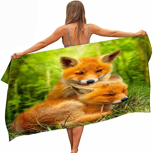 Mikrofaser Handtuch Süßer Fuchs Groß 200x200 cm, 3D Strandtuch Fuchs Badetuch Schnelltrocknend Handtücher Strandhandtuch für Kinder und Herren und Damen von KAYAMU