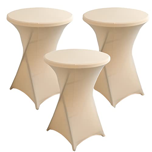 KAYBTNT 3er Set Stretch Stehtisch Hussen - Bistrotische Stehtischhussen Ø 60 / 80 cm, Pflegeleicht Abwischbar Schnelltrocknend, Hochwertige Tischhussen für Stehtische,Beige,60cm/24inch von KAYBTNT