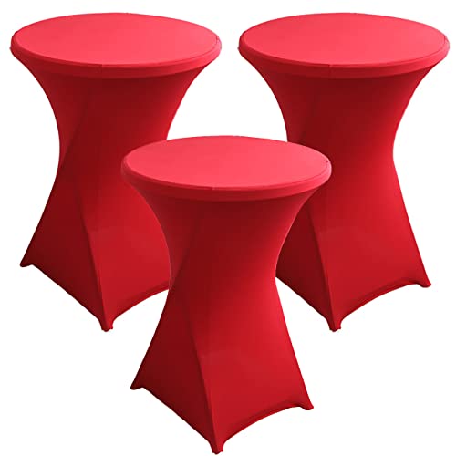 KAYBTNT 3er Set Stretch Stehtisch Hussen Ø 60/80 cm - Bistrotische Stehtischhussen, Pflegeleicht Abwischbar Schnelltrocknend, Hochwertige Tischhussen für Stehtische,Rot,60cm/24inch von KAYBTNT