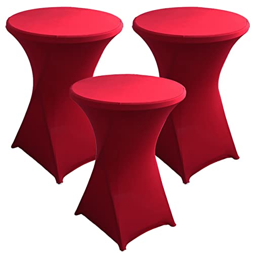 KAYBTNT 3er Set Stretch Stehtisch Hussen Ø 60/80 cm - Bistrotische Stehtischhussen, Pflegeleicht Abwischbar Schnelltrocknend, Hochwertige Tischhussen für Stehtische,Wine red,80cm/32inch von KAYBTNT