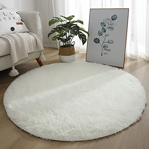 KAYBTNT Runder Teppich, Super Weich Flauschig Shaggy Wohnzimmer-Teppich, Waschbar rutschfest Hochflor Teppich, Carpet für Schlafzimmer Living Room Jugendzimmer Kinderzimmer,Weiß,180cm/71inch von KAYBTNT