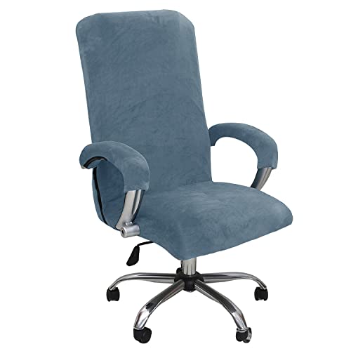 KAYBTNT Samt Bürostuhl Bezug, Hohe Lehne Bürostuhl Sitzbezug, Waschbarer Stretch Spandex Drehstuhl Stuhlhussen, Schonbezug für Bürostuhl, Universal Computer Stuhl überzug,Bluish Gray,Large von KAYBTNT