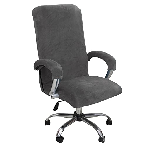 KAYBTNT Samt Bürostuhl Bezug, Hohe Lehne Bürostuhl Sitzbezug, Waschbarer Stretch Spandex Drehstuhl Stuhlhussen, Schonbezug für Bürostuhl, Universal Computer Stuhl überzug,Grau,XLarge von KAYBTNT
