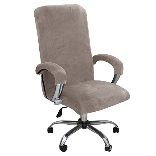KAYBTNT Samt Bürostuhl Bezug, Hohe Lehne Bürostuhl Sitzbezug, Waschbarer Stretch Spandex Drehstuhl Stuhlhussen, Schonbezug für Bürostuhl, Universal Computer Stuhl überzug,Taupe,XLarge von KAYBTNT
