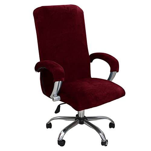 KAYBTNT Samt Bürostuhl Bezug, Hohe Lehne Bürostuhl Sitzbezug, Waschbarer Stretch Spandex Drehstuhl Stuhlhussen, Schonbezug für Bürostuhl, Universal Computer Stuhl überzug,Wine red,XLarge von KAYBTNT