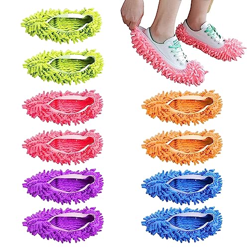 5 Paare Mop Schuhe,Bodenwischer Hausschuhe,Mikrofaser Staub Putzschuhe Einfach für Haus Boden Staub Schmutz Haare Reinigung,5 Farben von KAYEF