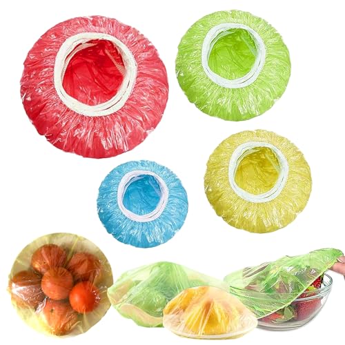 KAYEF Packung mit 100 elastischen Konservierungsbeuteln, Abdeckhauben für lebensmittel, vier Größen, fliegenschutzfrischhaltefolie, für Lebensmittel- und Gemüsekonservierung von KAYEF