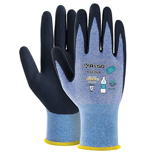 KAYGO 3 Paar Arbeitshandschuhe für Damen Atmungsaktiv Latex Beschichtete Frauen Gartenhandschuhe aus recyceltem Polyester, umweltfreundliche Schutzhandschuhe für Haus- Gartenarbeit (Blau, M, Gr 8) von KAYGO