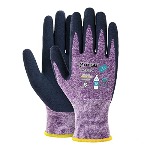 KAYGO 3 Paar Arbeitshandschuhe für Damen Atmungsaktiv Latex Beschichtete Frauen Gartenhandschuhe aus recyceltem Polyester, umweltfreundliche Schutzhandschuhe für Haus- Gartenarbeit (Lila, S, Gr 7) von KAYGO