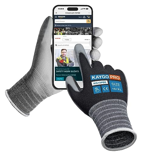 KAYGO 6 Paar Arbeitshandschuhe Dünn Tastsensibel Touchscreen, KG15P, Atmungsaktiv Nylon Liner mit PU Beschichtung, Leichte Schutzhandschuhe für Präzision Feine Arbeit, DIY (Schwarz, XL, Gr 10) von KAYGO