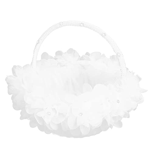 Blumenmädchen-Körbe für Hochzeit, Weiße Spitzen-Hochzeits-Blumenkörbe, Spitzengriff Bowknot Blumenkorb für Hochzeit Blumenmädchen von KAYKAI