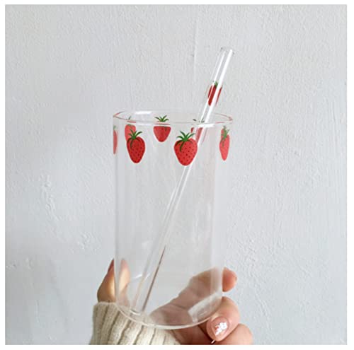 KAYLRE Glas 300ml 10z Hohe Borosilikat Nana Nette Erdbeerwassermilch Trinkgläser Cup mit Strohhalm Teekanne Glas (Size : 300ml with Straw) von KAYLRE