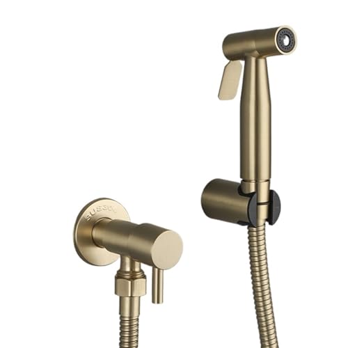 Gold Hand-Bidet-Sprayer-Set, Edelstahl, WC-Wasserhahn, Badezimmer-Duschkopf, hygienische Dusche, selbstreinigend (Color : 1.2 set(4PCS)) von KAYPBWQMG