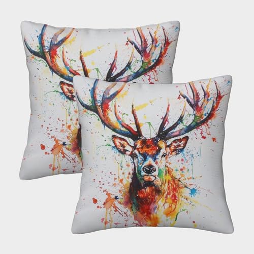 KAYZTGSDA Deer Kissenbezug 2er Set Kissenbezüge Wohnzimmer Kissenhülle Couchkissen Polyester Polster Textil Für Sofa Schlafzimmer Couch Outdoor Dekokissen 40x40cm von KAYZTGSDA