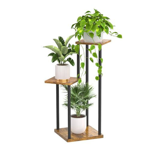 KAZITOO 3-Tier Pflanzenständer Innen im Freien, Metall Holz Ecke Blumentöpfe Halter für mehrere Pflanzen, Tier Pflanzen Regal Display Rack für Wohnzimmer Schlafzimmer Balkon Garten Patio Büro von KAZITOO