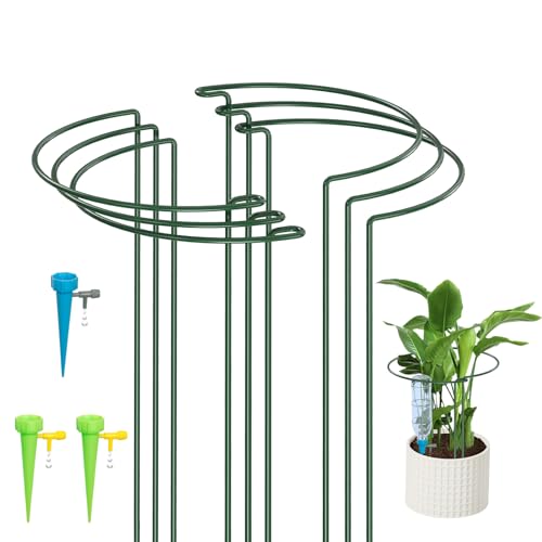 KAZITOO 6 Stück 40cm Metall Halbrunde Garten Pflanzenhalter, Metallblumenstützen Ringkäfig-Gartenrand mit 3 Automatisch Bewässerung Set für Topfpflanzen Tomaten Rose Pfingstrose(40X25cm) von KAZITOO