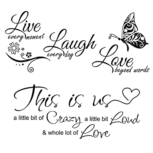 This Is Us Crazy Loud Love Wandaufkleber mit Live Love Laugh Wandtattoos, Vinyl inspirierende Familie Zitat Schriftzug Tapete Kunst für Schlafzimmer Wohnzimmer Home Decorations, 27x58cm, schwarz von KAZITOO