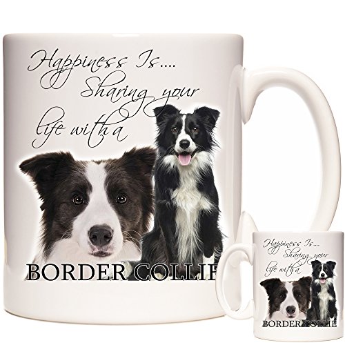 Border Collie Kaffeebecher, Happiness is, Border Collie Geschenkbecher, Border Collie 325 ml Keramiktasse, Schafhund Tasse von KAZMUGZ