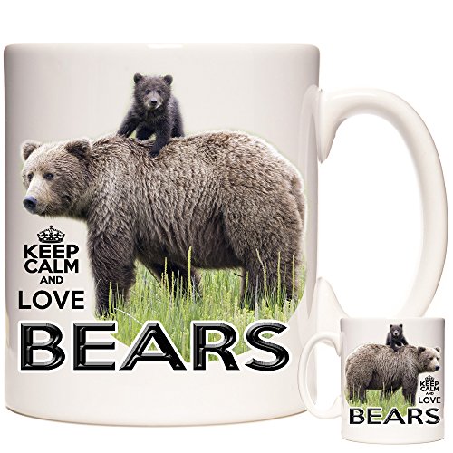 Grizzly Brown Bear Geschenktasse "Keep Calm Love Bears". Geschenk für Menschen, die braune Grizzly-Bären lieben. Keramiktasse 325 ml von KAZMUGZ