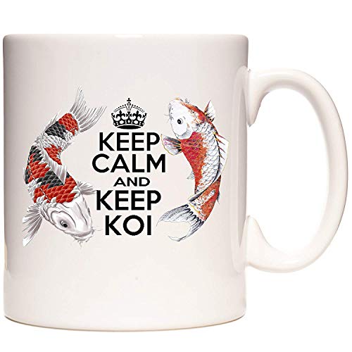 Tasse mit Koi-Karpfenmotiv, Aufschrift "Keep Calm and Keep Koi", 325 ml, Keramiktasse für Koihalter. von KAZMUGZ